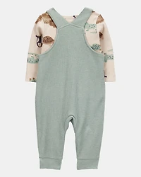 Baby 2-Piece Long-Sleeve Tee & Waffle Knit Coverall Set - Green