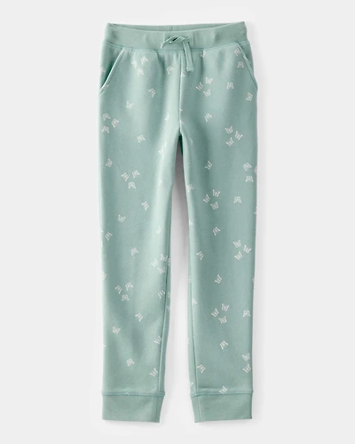 Girls Butterfly Print Drawstring Joggers - Green