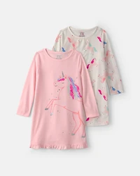 Girls 2-Pack Unicorn Loose Fit Night Gown - Pink