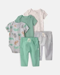 Baby 5-Piece Organic Cotton Bodysuits & Pants Set in Aussie Friends Print