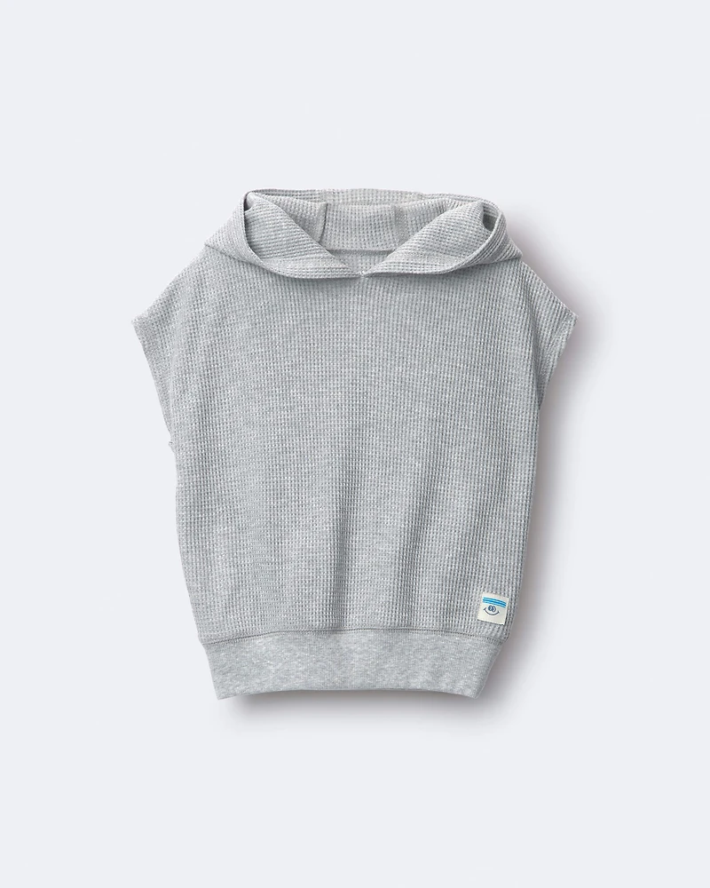 Toddler Waffle Knit Elastic-Waist Hooded Top - Heather Grey