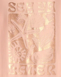 Girls Seashells 100% Cotton Short-Sleeve Snug Fit 4-Piece Pajama Set - Pink/Orange