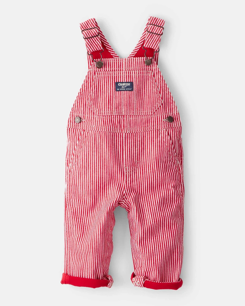 Baby Hickory Stripe Overalls - Red/Ivory