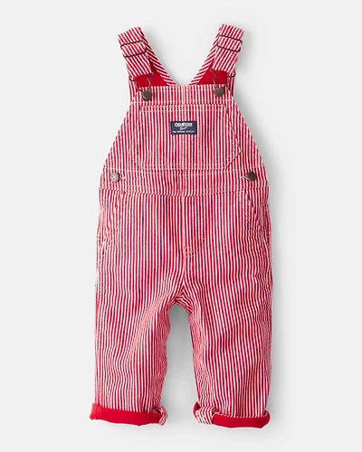 Baby Hickory Stripe Overalls - Red/Ivory