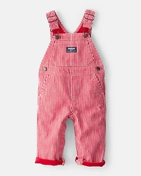 Baby Hickory Stripe Overalls - Red/Ivory