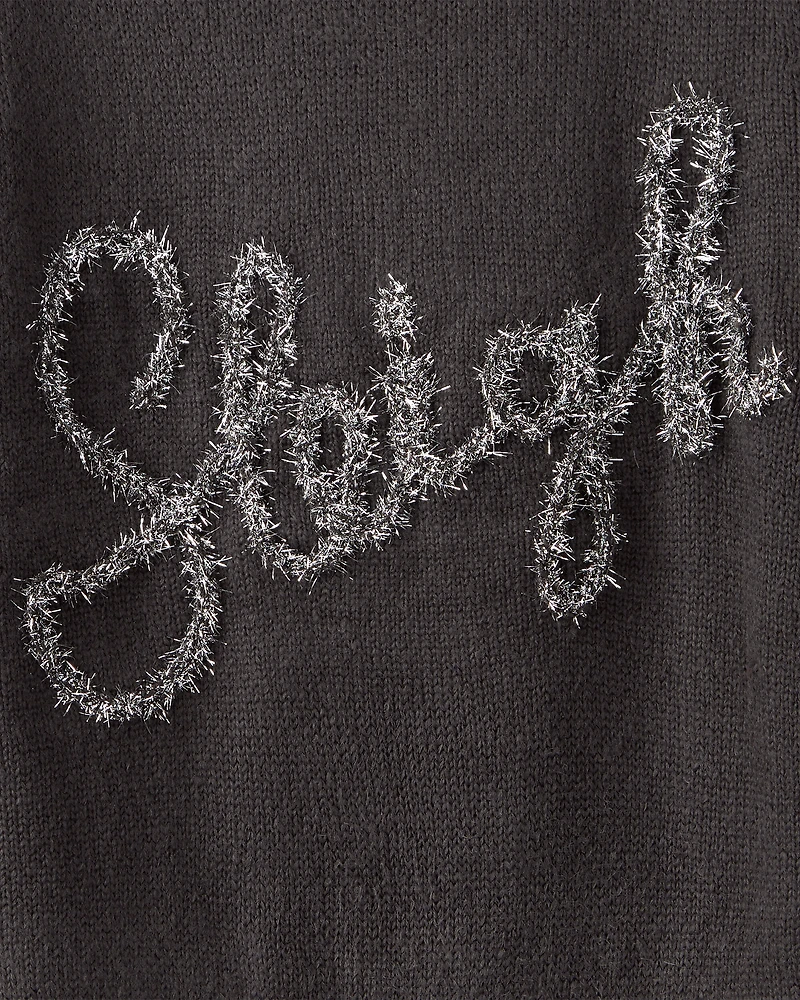 Girls Christmas Sleigh Long-Sleeve Sweater - Grey