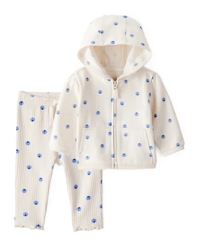 Baby Girl 2-Piece DayDream Fleece Blueberry Hoodie & Pull-On Pants Set - Ivory