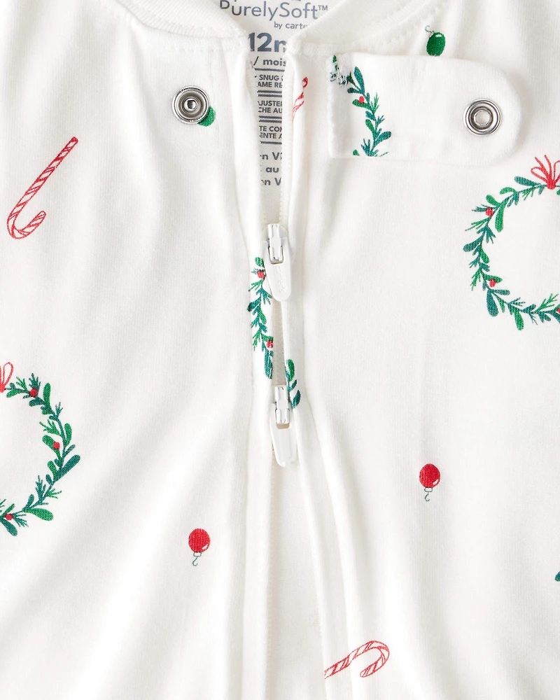 Baby Wreath PurelySoft Long-Sleeve 2-Way Zip 1-Piece Pajamas - White