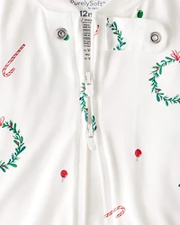 Baby Wreath PurelySoft Long-Sleeve 2-Way Zip 1-Piece Pajamas - White