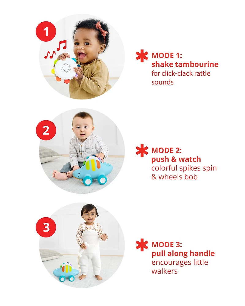 Explore & More Dinosaur 3-in-1 Baby Musical Pull Toy