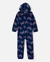 Boys Motorcycle Long-Sleeve Loose Fit 1-Piece Pajamas - Navy
