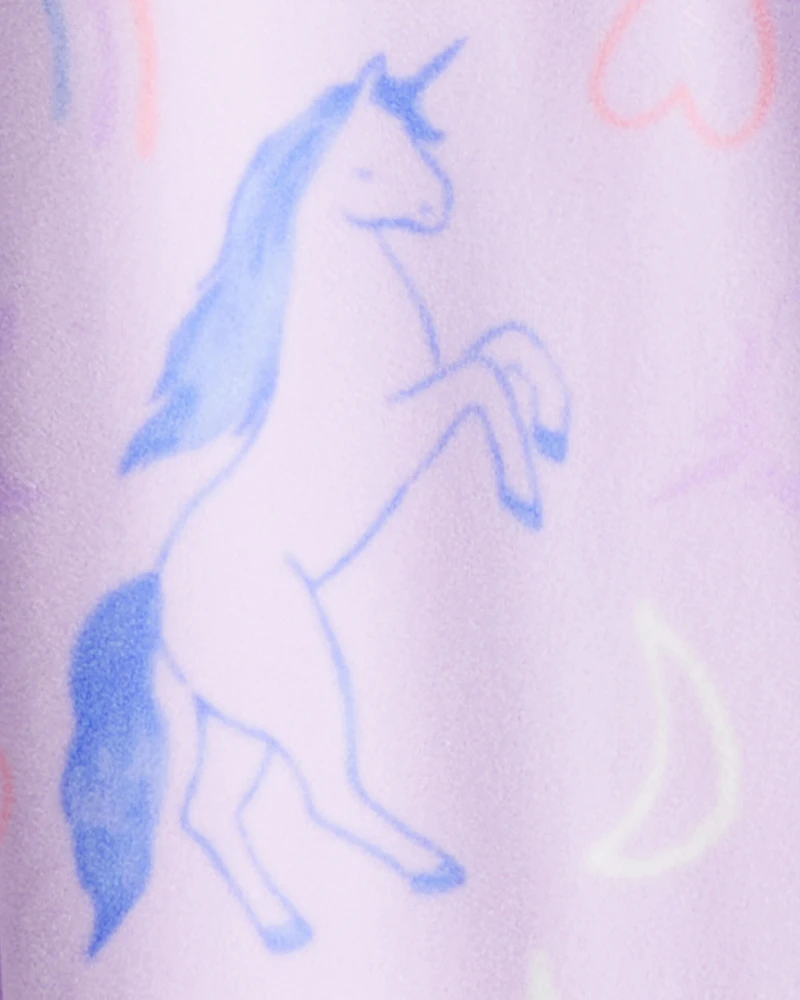 Girls Unicorn Print Loose Fit Long-Sleeve Zip-Up 1-Piece Pajamas - Purple