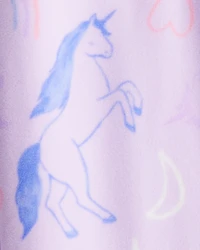 Girls Unicorn Print Loose Fit Long-Sleeve Zip-Up 1-Piece Pajamas - Purple