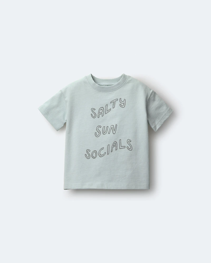 Toddler 'Salty Sun Socials' Premium Relaxed Graphic Tee - Light Blue