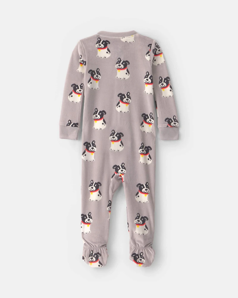 Baby Boy 1-Piece Dog 2-Way Zip DreamPlush Snug Fit Footed Pajama - Grey