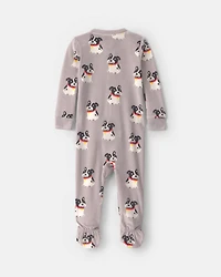 Baby Boy 1-Piece Dog 2-Way Zip DreamPlush Snug Fit Footed Pajama - Grey