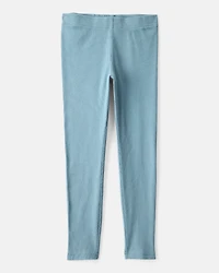 Girls Rib 100% Cotton Pull-On Stretch Leggings - Blue