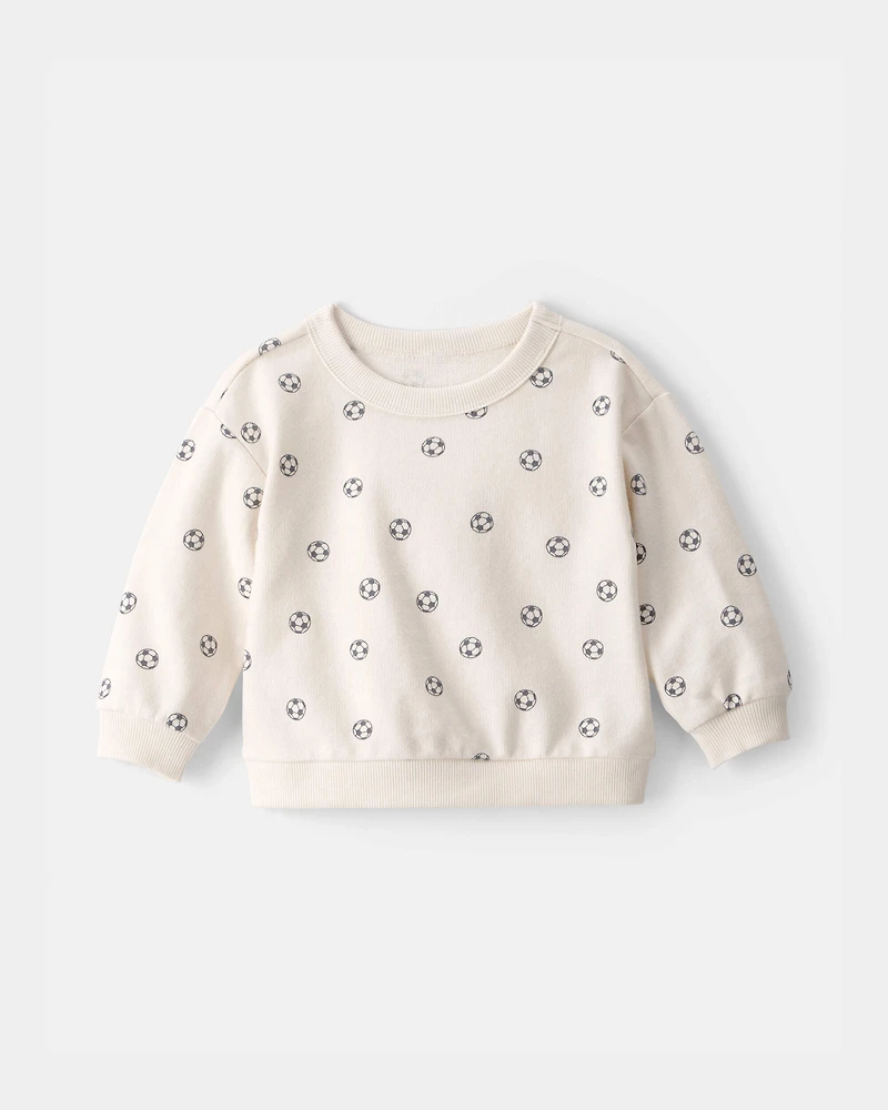 Baby Boy Soccer French Terry Pullover Sweatshirt - Cream