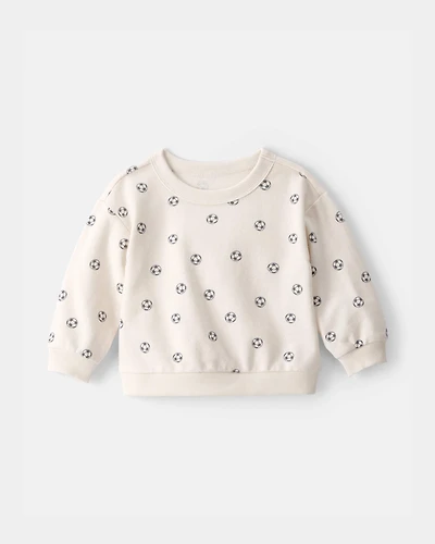 Baby Boy Soccer French Terry Pullover Sweatshirt - Cream