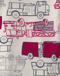 Baby Boy 4-Piece 'Rescue Squad' Firetruck 100% Cotton Snug Fit Pajama Set - Red/Blue