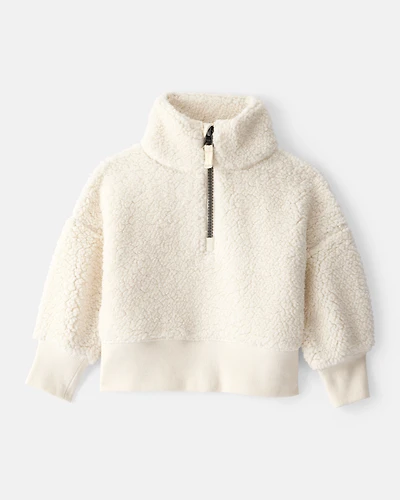 Baby Girl Sherpa Quarter-Zip Pullover Sweatshirt - Cream
