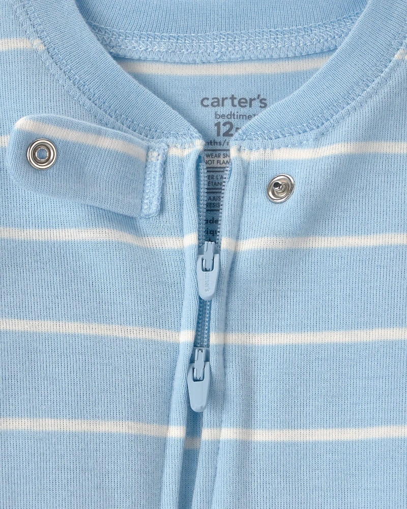 Baby Alligator Striped 100% Cotton Snug Fit 1-Piece Pajama - Blue