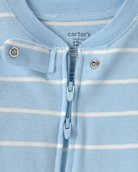 Baby Alligator Striped 100% Cotton Snug Fit 1-Piece Pajama - Blue