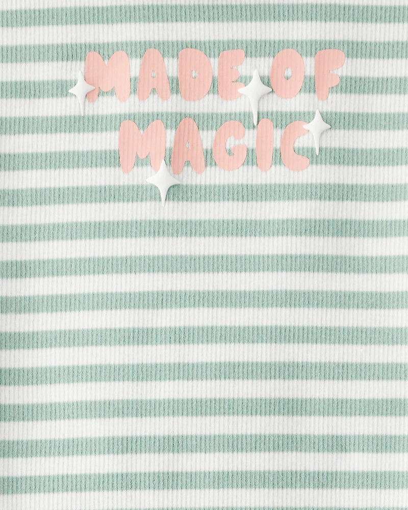 Baby Girl Made of Magic' Striped Long-Sleeve Top - Green