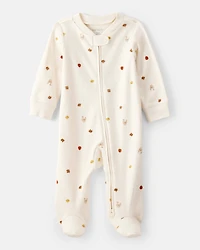 Baby Thanksgiving Print 100% Cotton Long-Sleeve 2-Way Zip Sleep & Play Pajamas - White