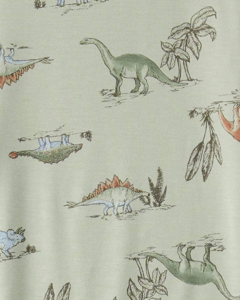 Boys Dinosaur Print PurelySoft Long-Sleeve 2-Piece Pajamas - Green