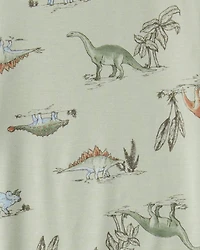 Boys Dinosaur Print PurelySoft Long-Sleeve 2-Piece Pajamas - Green