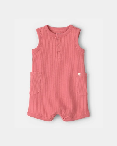 Baby Waffle-Knit Sleeveless Romper - Orange
