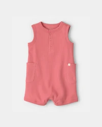 Baby Waffle-Knit Sleeveless Romper - Orange