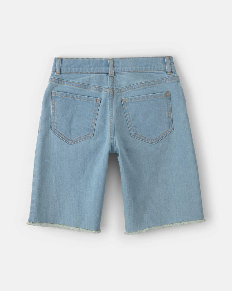 Girls Floral Denim Shorts - Medium Wash