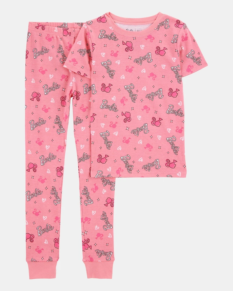 Girls Barbie Snug Fit Cotton 2-Piece Pajamas - Pink