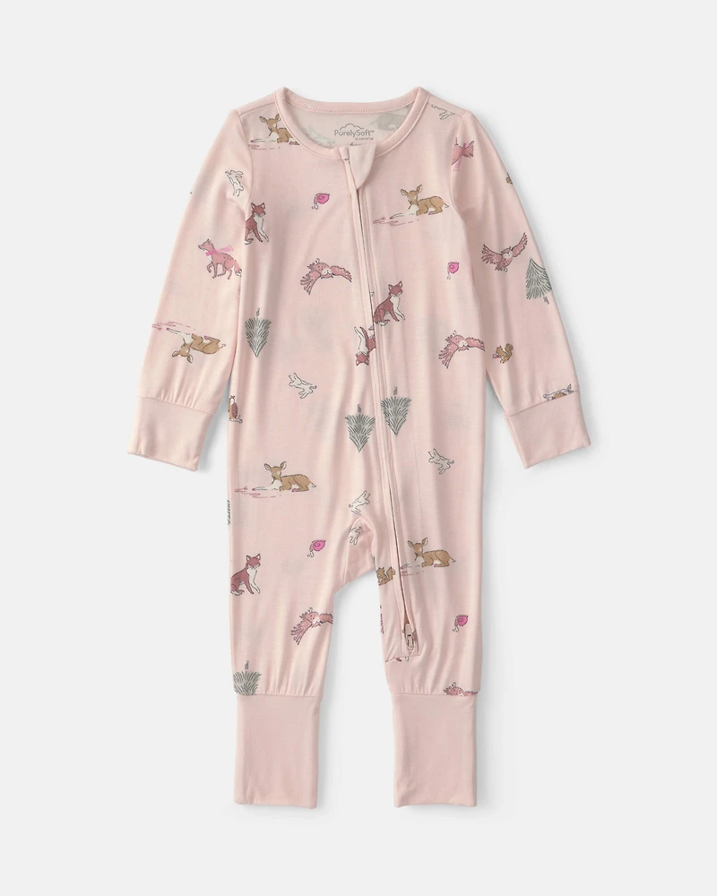 Baby Girl Woodland PurelySoft™ 2-Way Zip Sleep & Play Pajamas - Pink