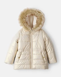 Toddler Girl Hooded Heavyweight Winter Jacket - Cream
