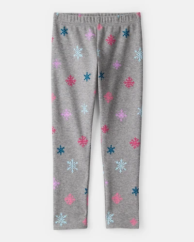 Kid Snowflake Cozy Fleece Pull-On Stretch Leggings - Grey