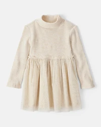 Toddler Girl Long-Sleeve Tulle Occasion Dress - Ivory
