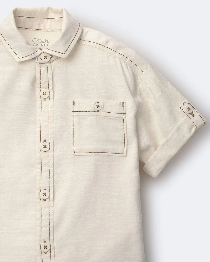 Toddler Boy Button-Down Short-Sleeve Shirt - Cream