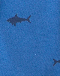 Toddler Boy Shark 100% Cotton Short-Sleeve Snug Fit 4-Piece Pajama Set - Blue