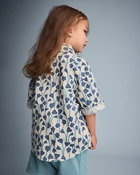 Toddler Boy Button-Down Short-Sleeve Shirt in Wildflower Print - Cream