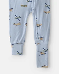 Baby Boy Plane PurelySoft 2-Way Zip 1-Piece Pajama - Blue