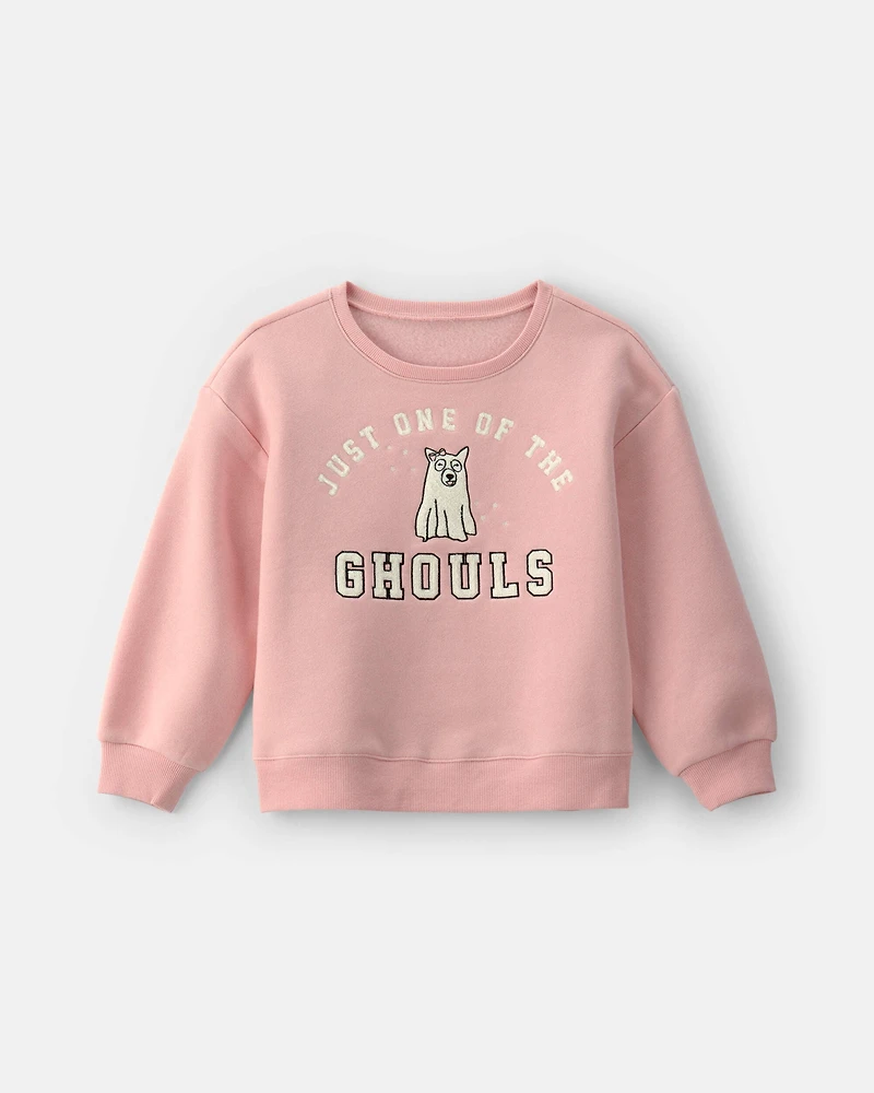 Girls Ghoul Halloween Fleece Pullover Sweatshirt - Pink
