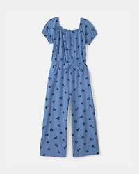 Girls Floral Jumpsuit - Blue