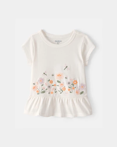 Baby Girl Floral Embroidered Top - Ivory