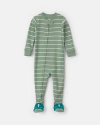 Baby Boy 1-Piece Dino Striped 2-Way Zip 100% Cotton Snug Fit Footed Pajama - Green