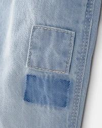 Baby Girl Denim Patch Overalls - Light Wash