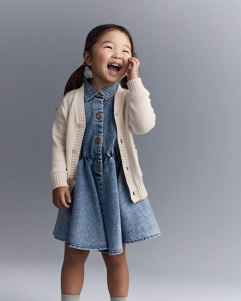 Toddler Cardigan with Avenue Pockets in Character Print- Cream