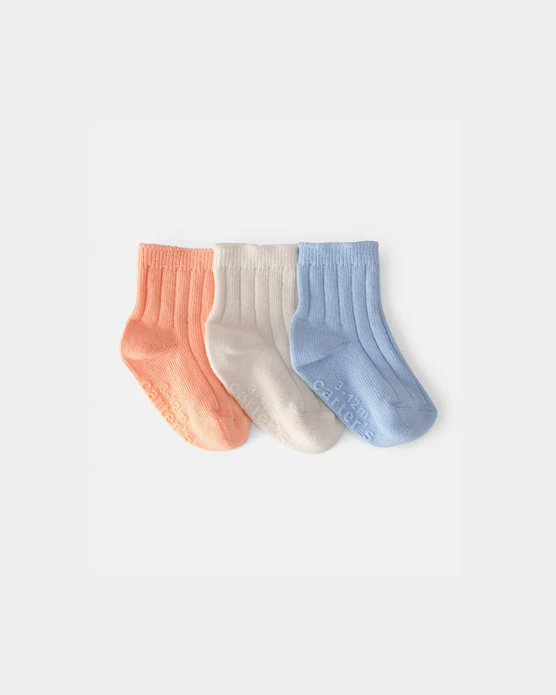 Baby 3-Pack Ankle Socks - Orange/Blue/Cream